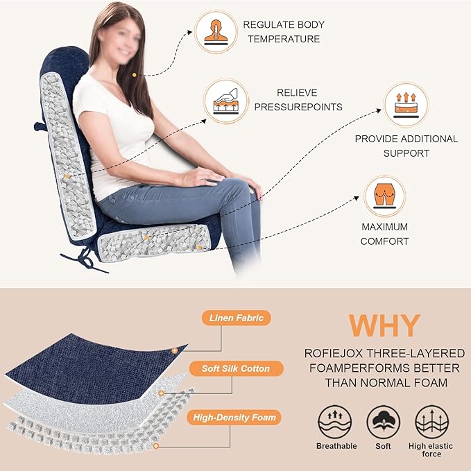 Rocking Chair Cushion - Chenille Fabric, High-Density Sponge, Durable Comfort Double-Sided Tufted Seat Pads with Ties, Chenille︱Deep Blue, 44x19x4 inch
