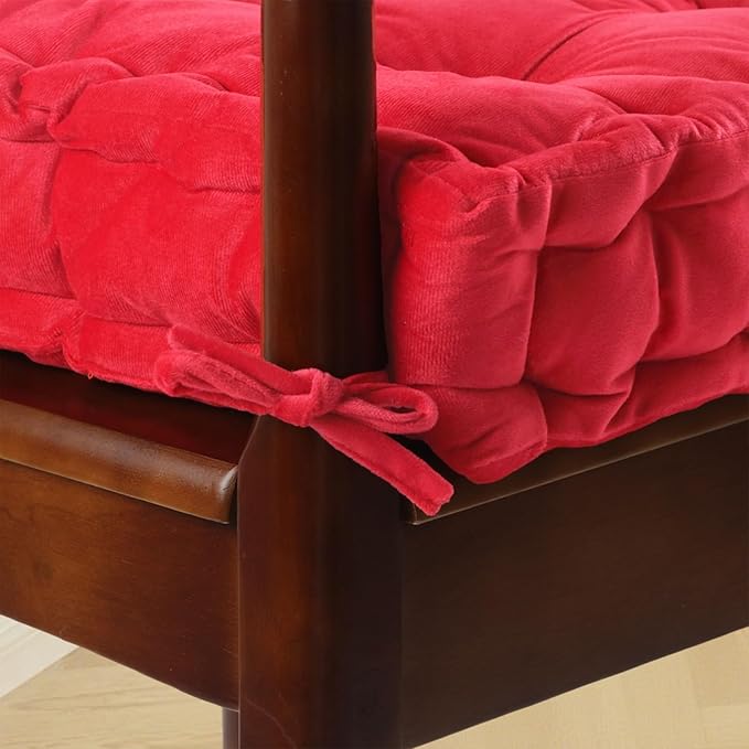 vctops Chair Cushion for Dining Chair, Soft Velvet Square Seat Cushion with Ties Cozy Indoor Chair Pad Cushion for Office Kitchen Dining Room (Bright Red,16"x16")
