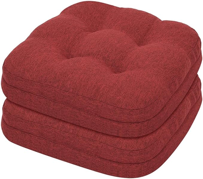 baibu Set of 2 Dining Chair Cushions, Dual-Layer Patent Design Memory Foam Kitchen Chair Cushions, Non-Slip Seat Pads with Ties, 16.5 x 16.5 x 3.5in, 2 Pack, Red