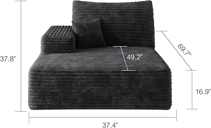 107" U Shaped Cloud Corduroy Couch with Ottoman, Comfy Sectional Boneless Couches for Living Room Bedroom, Deep Seat Sleeper Compression Sofa, No Assembly, Left Facing Chaise, Black
