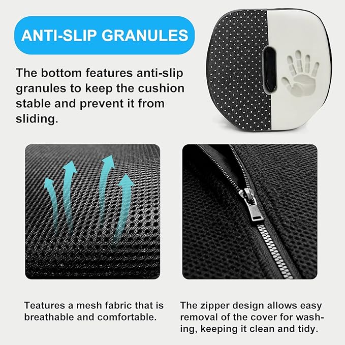 Memory Foam Seat Cushion for Office Chair, Wheelchair Cushions,Hemorrhoid Pillow,Lower Back Support,Bed Sore Cushions for Butt,Cushion for Coccyx Pressure Relieves,Washable Cover.(Set-Black)