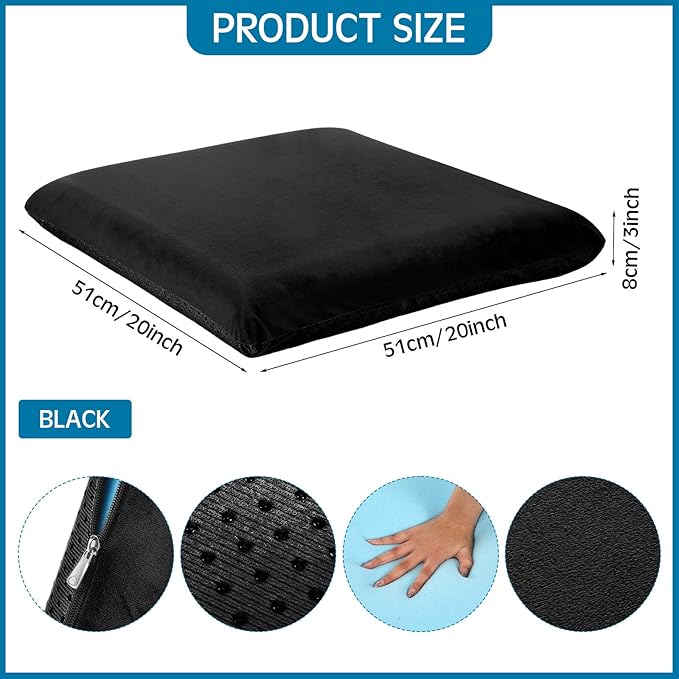 GlikCeil Recliner Cushion for Elderly with Memory Foam Square Seat Chair Cushion for Recliner Thick Non Slip Seat Pad for Chair, Couches(20 x 20 x 3,Black)
