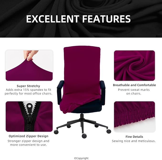Elastic Computer Chair Cover with Durable Zipper - Protective Removable Washable Universal Office Desk Chair Seat Slip Cover - Stretchy Soft Anti-dust Desk Chair Seat Protector for Dogs, Cats, Pets