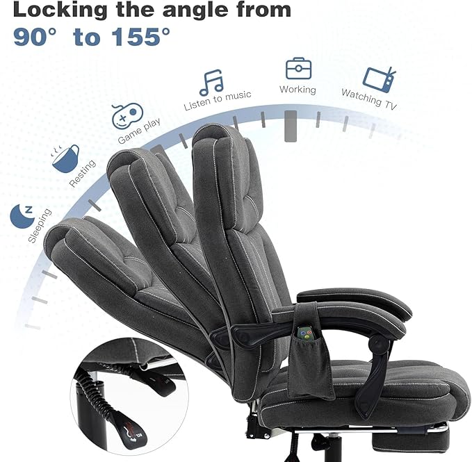 ECOTOUGE Massage Office Chair with Footrest, Ergonomic Adjustable Reclining Executive Home Desk Chair w/ 6 Vibration Points & Heat, Dark Grey