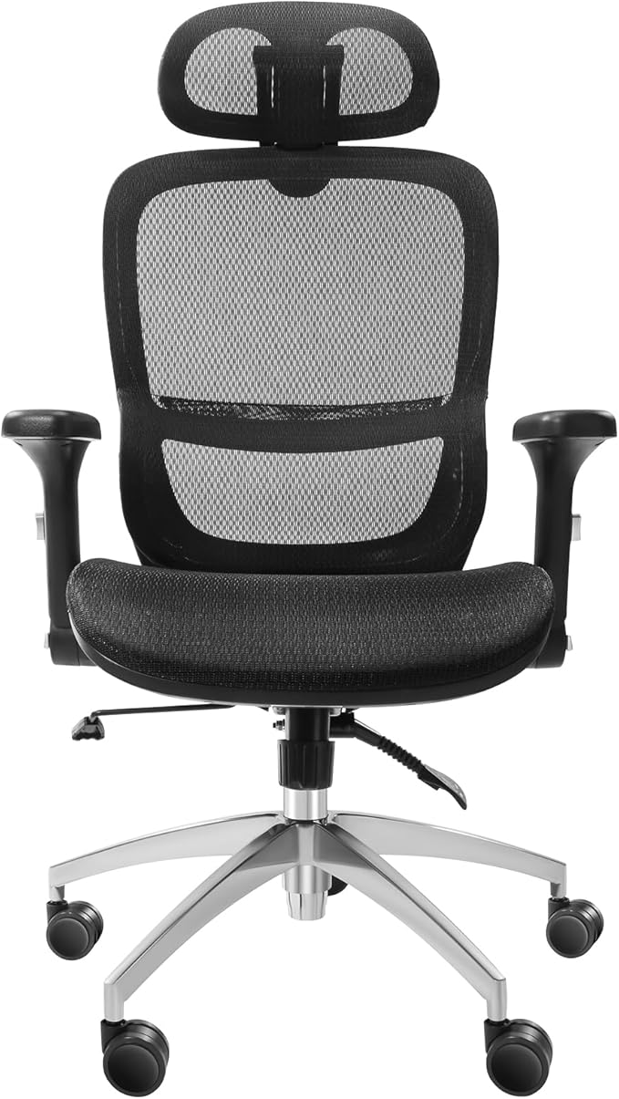 VEVOR Ergonomic Office Chair, High Back Home Desk Chair with Adjustable Headrest, Flip-Up Arms, 90-130° Tilt Lock & Wide Backrest, Lumbar Support, Computer Mesh Chairs for Man Woman, Black Task Chair