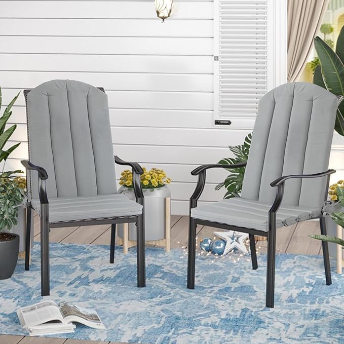 Adirondack Chair Cushion Set of 2 Indoor Outdoor Furniture Cushions Rocking Chair Cushions with Straps Replacement Folding Patio Chair Pad,19.7x18.9x1.5 Inch（Grey）