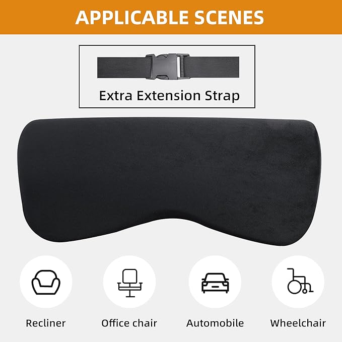 HOMBYS Cervial Neck Pillow for Recliner, Foam Headrest Cushion for Sleeping, Medium Firm Neck Support for Couch, Office Chair and Car, Non-Slip Backing and Elastic Straps, Black