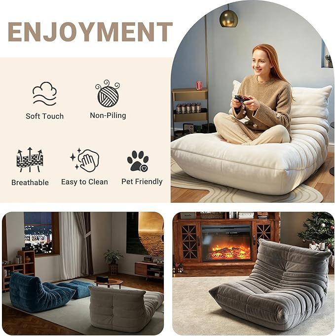 Trenda Bean Bag Chairs for Adults - Comfy High-Density Foam Fireside Chair, Adult Size, Soft Dutch Velvet Cover Beanbag Couch, Versatile for Living Room, Bedroom, Dorm, Reading & Gaming (Royal Blue)