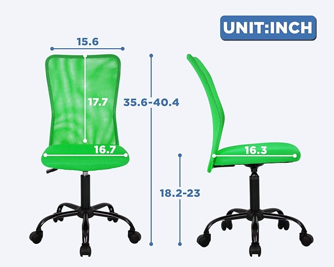 FDW Home Office Chair Mid Back Mesh Desk Chair Armless Computer Ergonomic Task Rolling Swivel Chair Back Support Adjustable Modern with Lumbar Support,Green