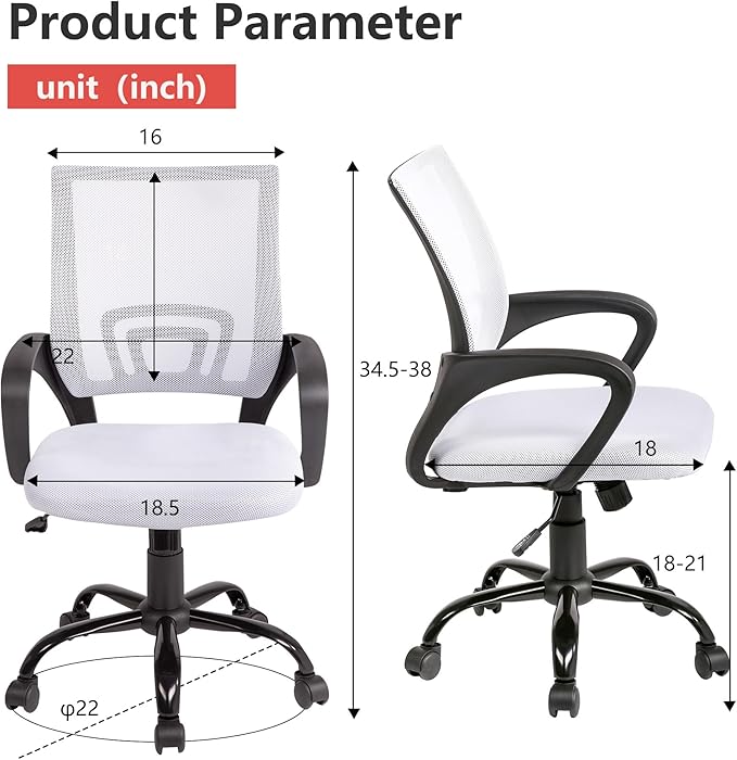 PayLessHere Office Computer Chair Ergonomic Cheap Desk Chair Adjustable Comfortable Mid Back Task Rolling Swivel with Lumbar Support for Home Office (Pack of 2, White)