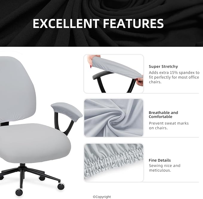 Separate Split Office Chair Seat Covers with Armrest Covers - Universal Stretch Computer Chair Slipcover - Washable Rotating Backrest Coverings & Cushion Protectors for Dogs, Cats, Pets