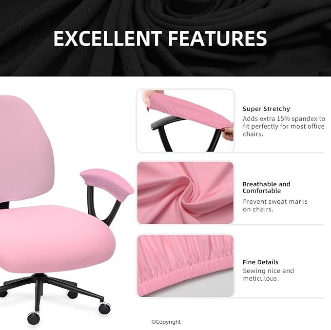 Stretchable Separate Office Chair Seat Covers - Universal Stretch Computer Chair Slipcover Rotating Backrest Coverings & Cushion Protectors & Armrest Covers for Dogs, Cats, Pets, Pink