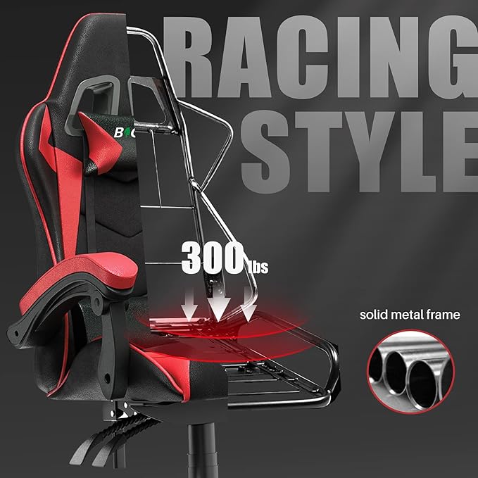 Racingreat Gaming Chair High Back, Ergonomic Computer Gamer Chair with Headrest and Lumbar Support, Racing Style Reclining Game Chair for Adults, Kids (Red-Black)
