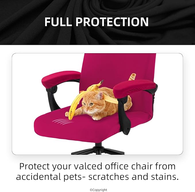Stretch Computer Office Chair Cover with Armrest Covers Durable Zipper Universal Washable Removable Spandex Rotating Boss Chair Slipcovers Anti-dust Soft Desk Chair Seat Protector, Hot Pink