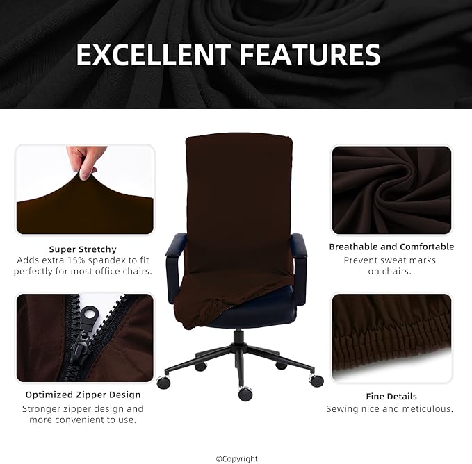 DIVA EN CAMINO DEC Stretchable Office Chair Cover with Durable Zipper, Soft Slipcover for Computer Desk Chair, Brown