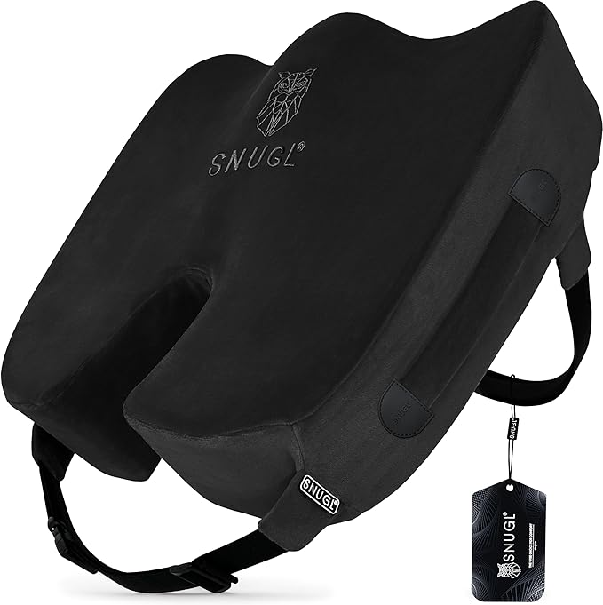 SNUGL Seat Cushion for Tailbone & Back Pain Relief – Orthopedic Memory Foam Coccyx Pillow for Office, Desk & Gaming Chairs – Sciatica & Lower Back Pain Relief, Long Sitting Comfort