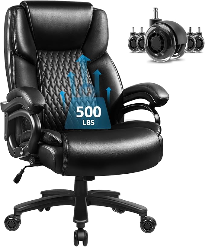 VITESSE 500lbs Heavy Duty Office Chair for Low Back Pain Relief, Big and Tall Office Chair with Ergonomic Lumbar Support, High Back Executive Chair with Quiet Rubber Wheel