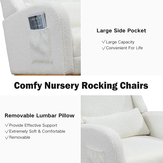 Chifee & Vingol Rocking Chair Nursery with Foot Rest & Pillow,Sherpa,White
