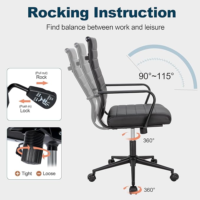 Okeysen Office Desk Chair Conference Room Chairs Modern Ergonomic Executive Swivel Chair Adjustable Height PU Leather Home Desk Chairs with Armrests Comfy Computer Task Chairs with Wheels (Black)