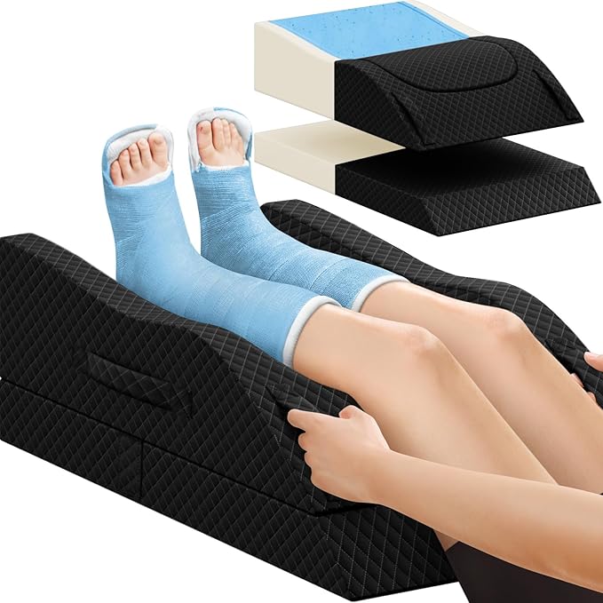 CushZone Leg Pillow, Leg Elevation Pillow with Pad and Memory Foam, Height Adjustable Bolster Pillow for Legs, Leg Pillow Elevation Blood Circulation, for Post-Surgery, Black