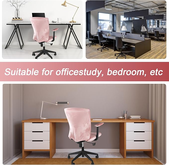 Tallew 4 Pcs Office Chair Covers Set Computer Universal Protective Stretchable Chair Seat Covers Desk Armrest Slipcovers Pads Office Cushion Backrest for Rotating(Light Pink)