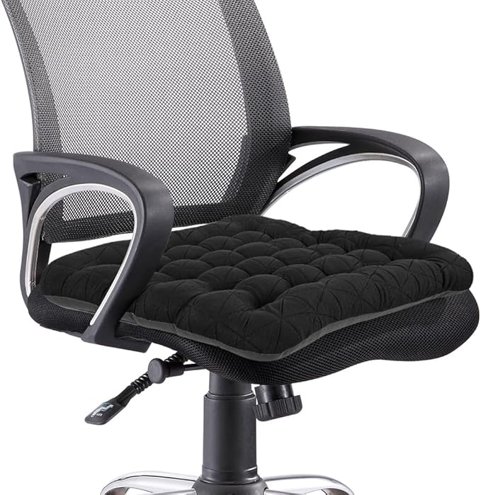 BUYUE Good Support Office Chair Cushion, Luxury Jacquard with Anti-Skid Silicone Seat Cushion Padded for Computer Desk Kitchen Chair (1 Count, Black)