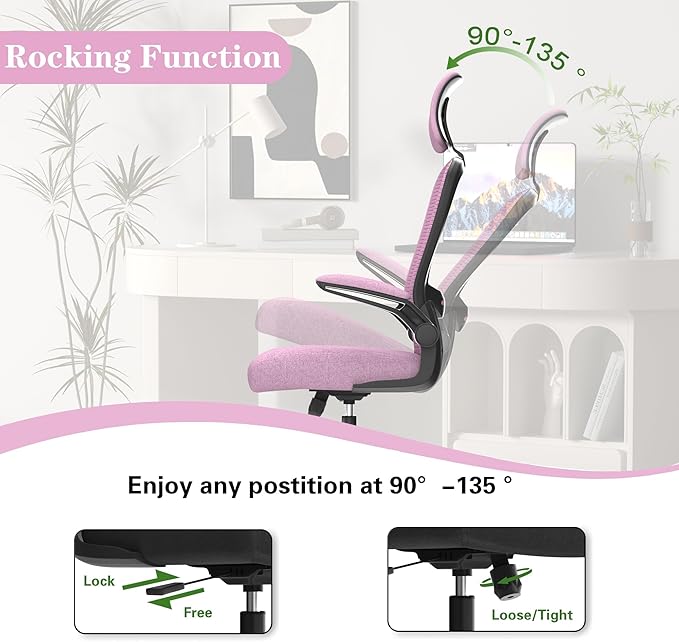 Ergonomic Office Chair for Long Hours Sitting – Back & Neck Pain Relief, Adjustable Lumbar Support & Headrest, High-Density Foam Seat, Ideal for Work & Home Office, Light Purple