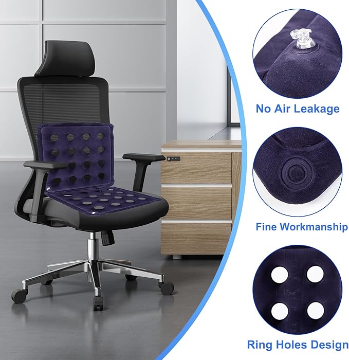 2-Pack Waffle Inflatable Seat Cushions with Pump, 18 Inch Beige 16-Hole Air Cushion for Pressure Relief, Wheelchair, Office Chair, Car Seat & Travel (Purple&Beige)