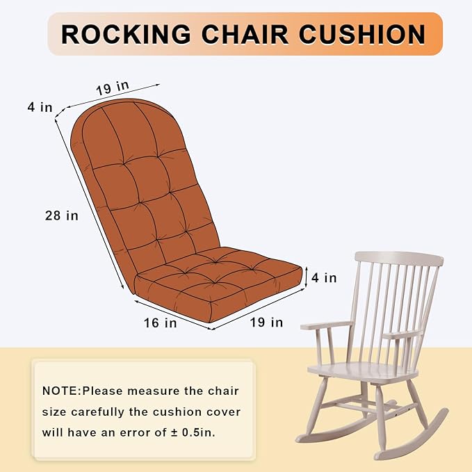 Rocking Chair Cushion - Chenille Fabric, High-Density Sponge, Durable Comfort Non-Slip Bottom Tufted Seat Pads with Ties, Chenille︱Amberglow, 44x19x4 inch