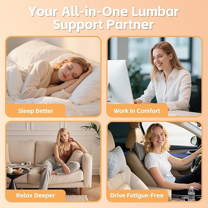 360°Lumbar Support Pillow for Sleeping, Adjustable Lumbar Support Cushion with Ergonomic Curve, Soft Silk Cotton Lumber Pillow, Wraparound Design for Bed, Office Chair & Car Seat