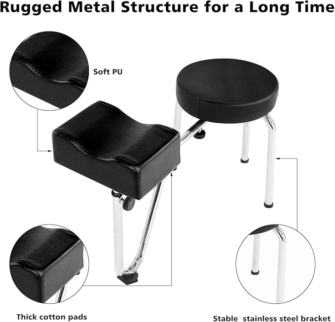 Portable Pedicure Foot Rest Stool, Adjustable Height, Black, for Spa, Beauty Salon, Studio