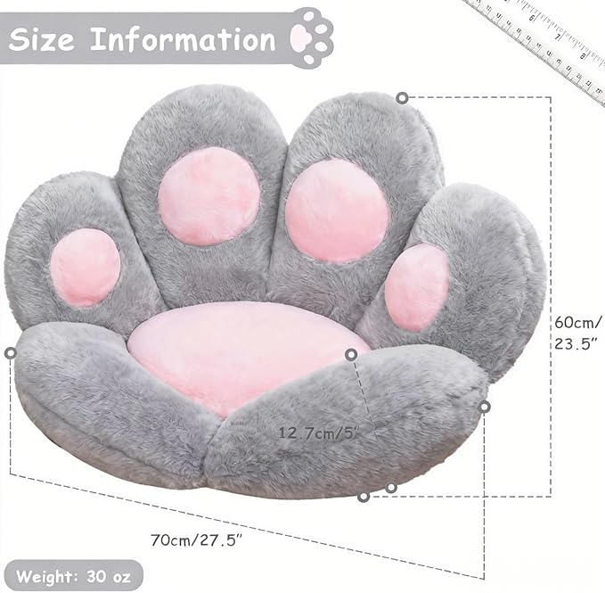 DOBUONO Cat Paw Cushion Office Chair Cushion Comfy Plush Gaming Chair Cushion Cute Seat Cushions for Girl, Cute Gaming Acessories Room Decorate 28"x 24" (Gray)