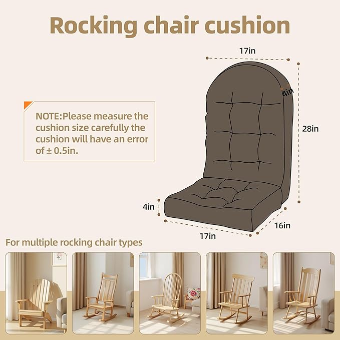 Rocking Chair Cushion - Plaid Corduroy Fabric, High-Density Sponge, Durable Comfort Non-Slip Bottom Tufted Seat Pads with Ties, Plaid Corduroy︱Beige Grey, 44x19x4 inch