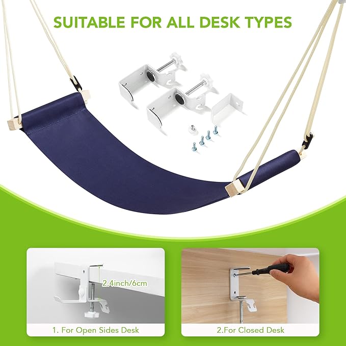 iMissiu Foot Hammock Under Desk Footrest, Adjustable Office Foot Rest Under Desk Hammock, Portable Desk Feet Hammock with Headphones Holder (Black)