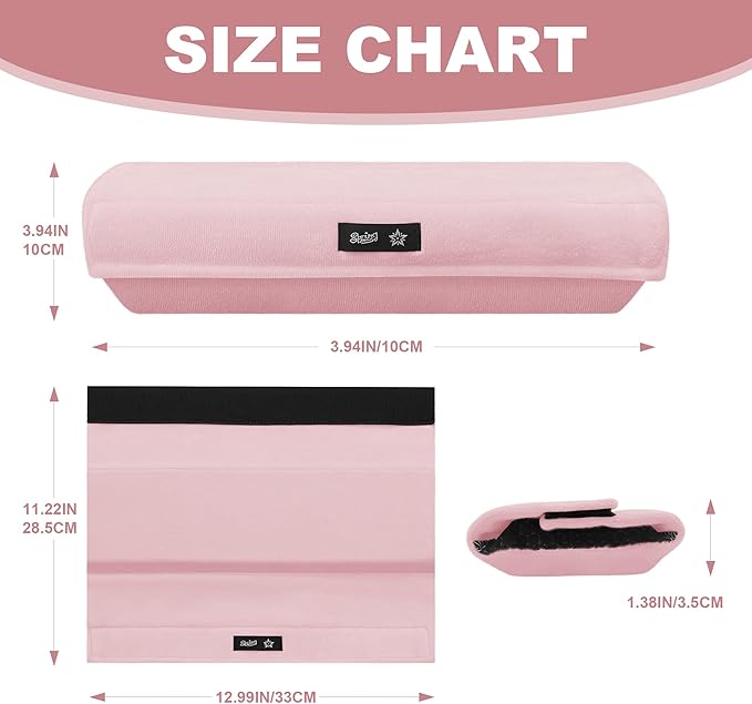 SPRING SEAON Wheelchair Accessories Armrest Covers (Pair), Short Plush Memory Foam Pads, Non-Slip Bottom, Wide Hook-and-Loop Straps, Washable, for Wheelchair/Transport/Office/Gaming Chairs, Pink