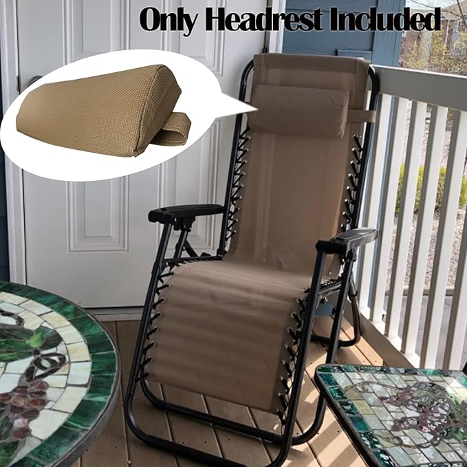 Ostlttyn Zero Gravity Chair Replacement Pillow Headrest with Elastic Band, Universal Soft Removable Padded Cushion Head Pillow for Zero Gravity Lounge Chair, Folding Patio Lawn Recliner Chair, Tan