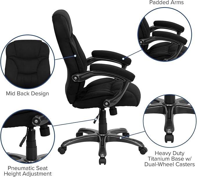 Flash Furniture Jessie High Back Black Microfiber Contemporary Executive Swivel Ergonomic Office Chair with Arms