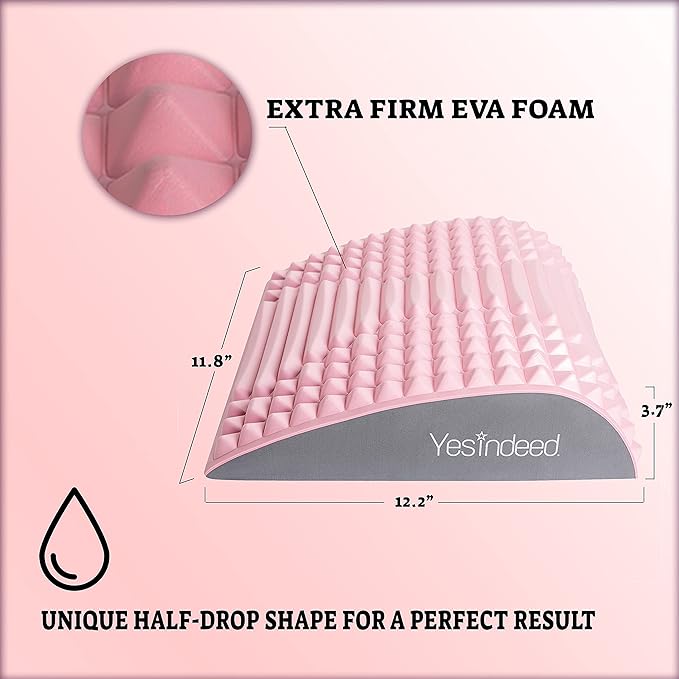 YESINDEED Back Stretcher Pillow – Lumbar Support Cushion for Back Stretching, Posture Support, Ergonomic Drop Shape Design, Comfortable Use at Home, Office or Floor (Pink)