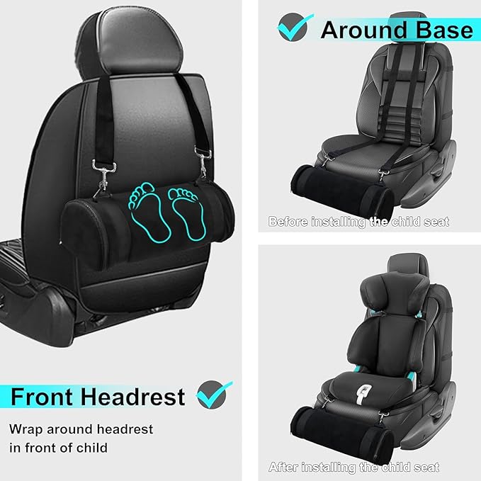 Car Seat Footrest for Children, Strap-On Car Seat Leg Support Pad, Footrest for Children Ideal for Long Road Trips, Car Seat Footrest for Children—(Black)