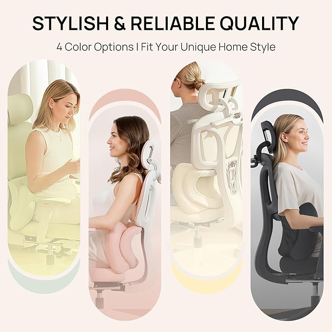 CabLady S1 Petite Ergonomic Home Desk Chair with Footrest and Headrest, High Back Fixed Lumbar Support with Detachable Pillow, Reclining Cute Office Chair for Women & Girls, 300 LBS Capacity