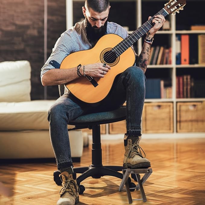 Muso Guitar Stool Foot Rest, Adjustable Foot Stool Folded Wooden Pedal,Pedicure Foot Stool Footrest 4 Level Suitable for Guitar (America Black Walnut)