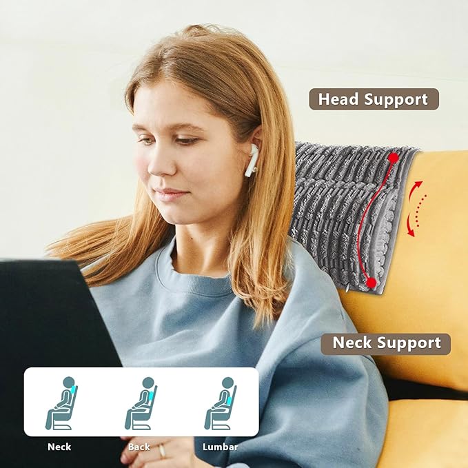 Headrest and Support Pillow,Recliner Pillow for Neck, Head, or Foot for Office or Massage Chairs, Neck Pain Relief and Cervical Support. Nonslip, Zipped Cover. (Gray, 5.5" Wx13 Lx3 H)