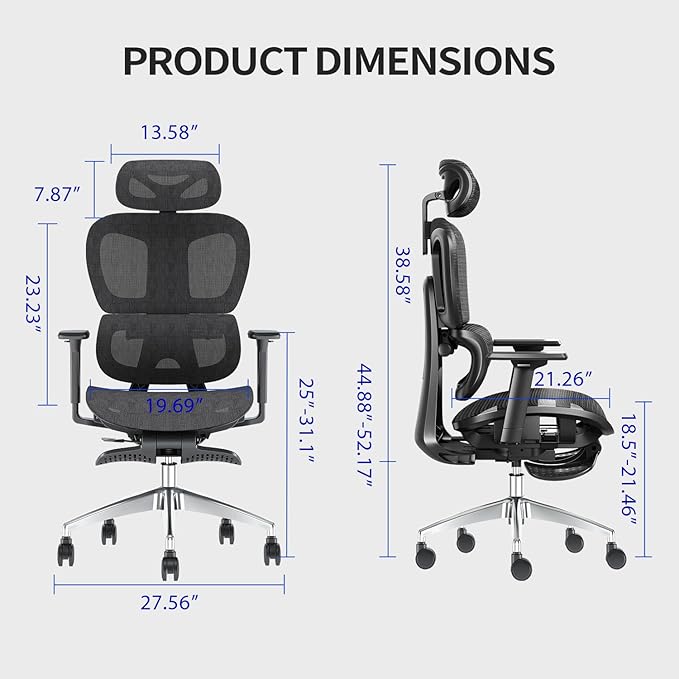 PatioMage Ergonomic Office Chair with Footrest, Big and Tall Desk Chair with Adjustable Lumbar Support, Seat Depth & 3D Armrests, High Back Mesh Computer Chair for Home Office, Black