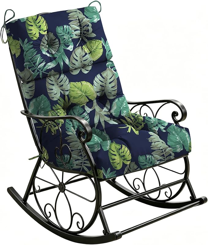 Rocking Chair Cushions Outdoor, Waterproof Adirondack Chair Cushion, Thick Patio Seat Pad for Garden Chair Porch Cushion 45x21 Inch Palms Green