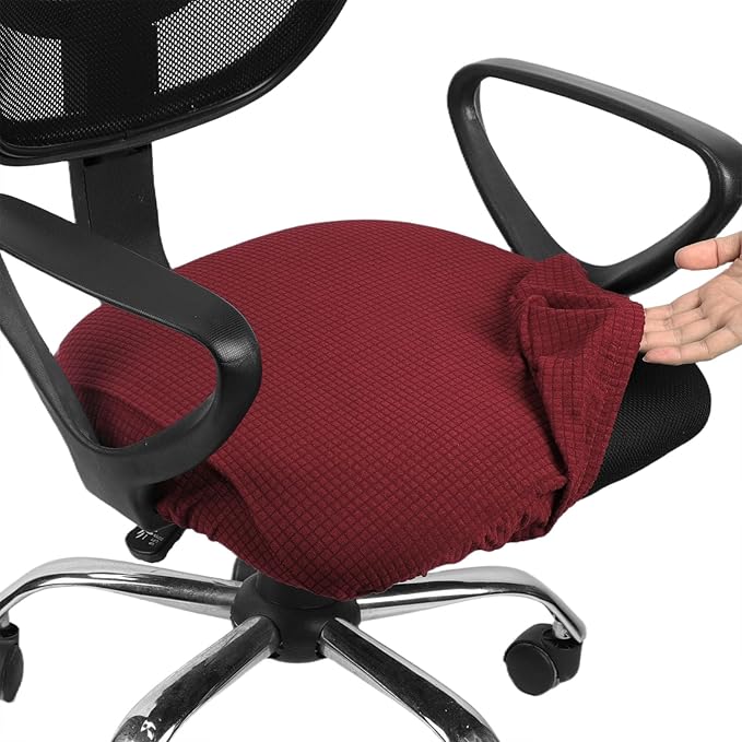 Melaluxe Stretch Jacquard Office Chair Cover, Removable Washable Desk Chair Cover Rotating Chair Seat Slipcover, Wine Red