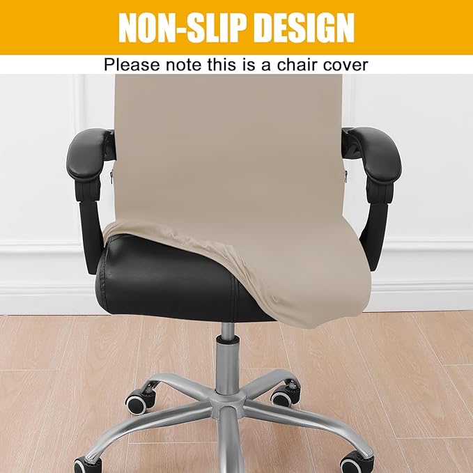 Smiry Stretch Printed Office Computer Chair Covers, Universal Desk Rotating Chair Slipcovers Removable Washable, Soft Fit Anti-Dust Spandex Protector Cover with Zipper, Taupe