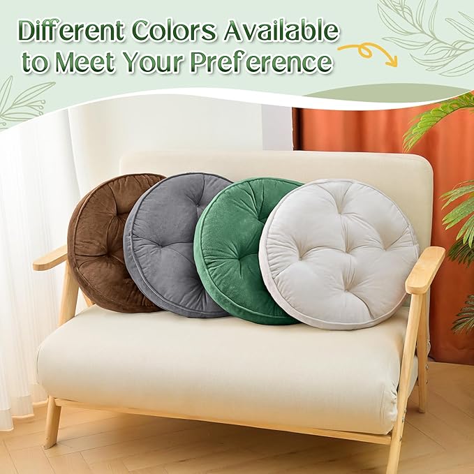 1 MIDDLE ONE Floor Pillow Set of 2, Memory Foam Meditation Cushion, Floor Cushions for Adults Sitting, Large Round Seat Cushions for Yoga, Living Room, 20x20 Inch (Round | Green)