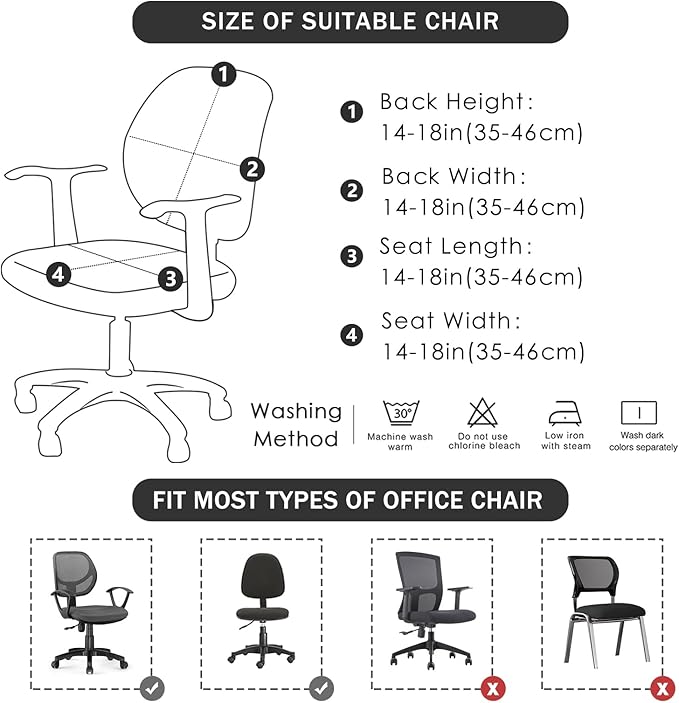 FORCHEER Split Office Chair Covers Two Pieces Stretch Printed Grey Separated Desk Chair Slipcover Washable -Lotus