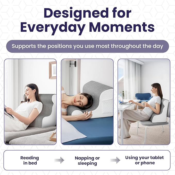 Zerora Reading Pillow for Sitting Up in Bed Rest, Lumbar Neck Support Pillow with Back Support, Home Bedroom Sofa Dorm Essentials for Sleeping Reading Gaming Foot Rest Floor Chair Cushion (Grey)