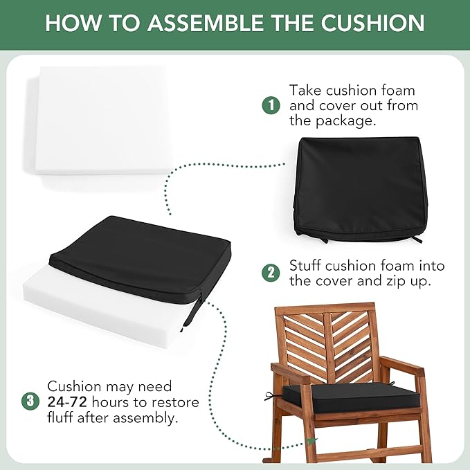 Outdoor Chair Cushions Set of 2: Waterproof & Color Fastness Seat Cushion for Patio Furniture - 22 x 22 x 3 Inch Chair Pads with Ties and Hidden Zipper - Patio Chair Cushion Replacement, Black